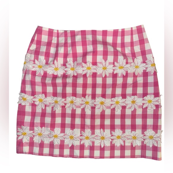 Lilly Pulitzer Dresses & Skirts - Vintage Lilly Pulitzer Pink Checkered Gingham Daisy Embroidered Skirt Size 8